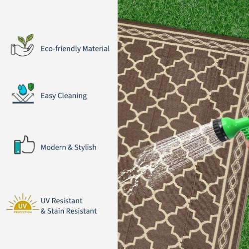 Waterproof 8'x 10' Outdoor Rug for Patio,Reversible Outdoor Plastic Straw Rugs for Camping Porch RV, UV-Resistant Area Rug Mat for Camper,Outside Rug for RV Deck Picnic Beach Balcony,Brown/Coffee - Image 4