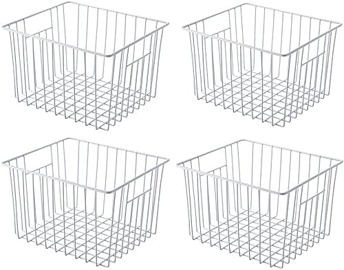 SANNO Freezer Baskets Freezer Wire Storage Basket, Organizer Food Storage Bin with Handles for Cabinets, Pantry, Closets, Bedrooms 11.8" x 11.8" x7" by SANNO