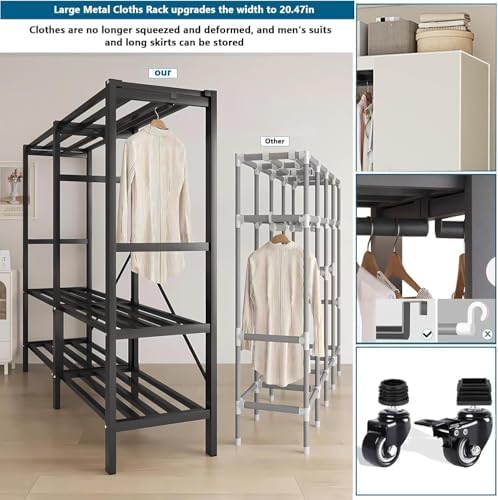 Foldable Portable Closet Wardrobe on Wheel 2000Ibs Heavy-Duty Clothe Rack with Cover Freestanding Metal Clothing Rack Armoire Storage System Rolling Garment Racks (off white, 49.2in) - Image 6