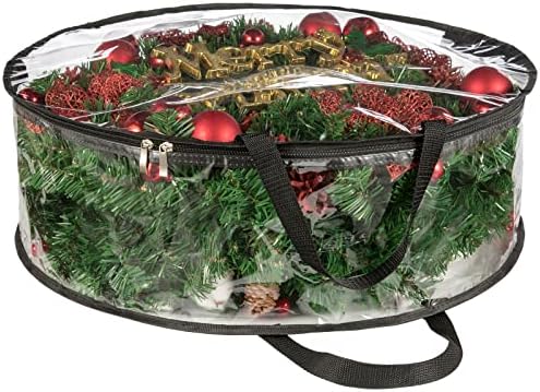 Clear Wreath Storage Bag 24 Inch Christmas Wreath Storage Container, Heavy Duty Wreath Protector with Handle for Holiday Seasonal Wreath Garland, 4Pcs by CINPIUK
