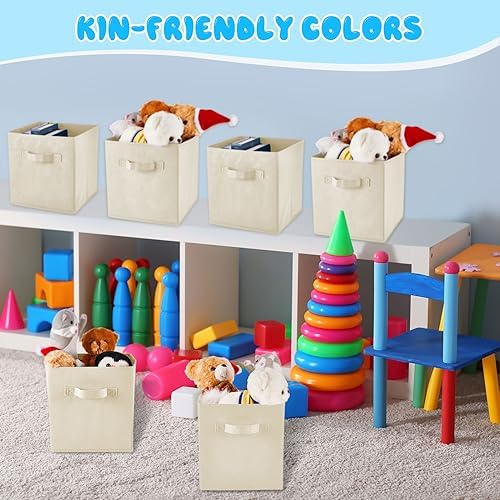 Yinder 12 Pcs Cube Storage Bin, Beige 10.5''x10.5''x11'' Storage Bins - Image 4