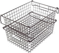 Home-Complete 2 pcs Large Stackable Wire Baskets, 16"x12" Organizer Stacking Storage Bins for Shelf, Pantry, Kitchen, Cabinets, can also be used in Chest Freezers (Brown) by Home-Complete