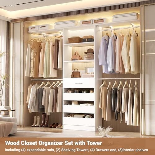 Aheaplus Closet System, Wood Closet Organizer System with Drawers, White - Image 4