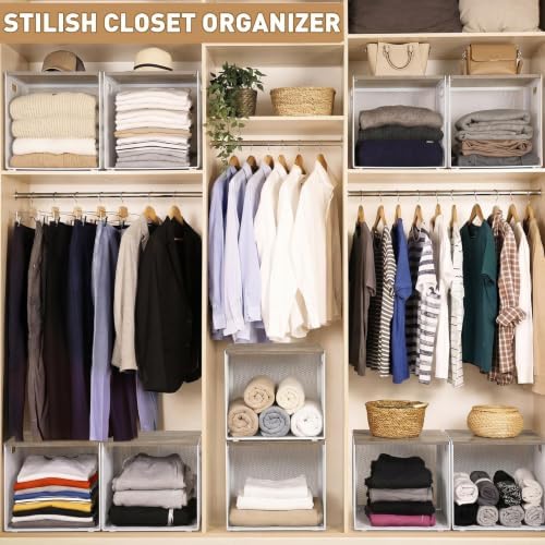 AceOrbit 3 Pcs Widened Stackable Closet Organizers and Storage with Wood Foldable Top Metal Cube Closet Shelf DIY Space Saving Linen Clothes Shoe Bed Sheet Bin for Wardrobe Bedroom(12"x12"x12", Light) - Image 5