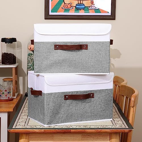 ANMINY Fabric Storage Box Bins with Lids, Gray White, 15"x10"x10", 4 Pack - Image 6