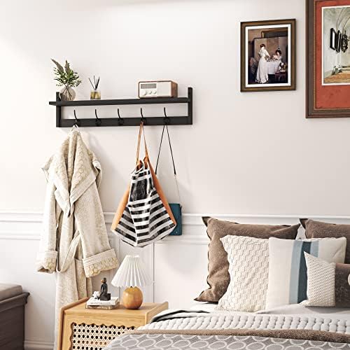 AMBIRD Wall Hooks with Shelf Entryway Hanging Wood Coat Hooks with Shelf Wall-Mounted Coat Hook Rack with 5 Dual Hooks for Bathroom, Living Room, Bedroom (Stylish Black) - Image 3