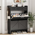 Shoe Cabinet with 2 Flip Drawers & 2 Top Drawers, 43" Tall Freestanding Narrow Wooden Shoe Storage Organizer for Entryway, Hidden Slim Shoe Rack for Front Door Entrance, Hallway, Living Room, Black by Xixini
