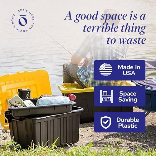 HOMZ Durabilt Plastic Storage Bins with Lids, 27 Gal, Black/Yellow, 4 Pack - Image 5