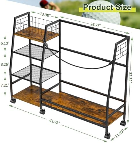 DAOUTIME Golf Bag Storage Rack for Garage with Wheels, Organizer for Golf Bag and Equipment Accessories, Golf Organizer Stand Ideal for Home, Garage, Club, Shed, Basement - Sturdy and Durable (Black) - Image 6