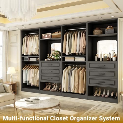 Unikito Closet System, 100" Closet Organizer with Drawers & Mirror, Black - Image 5