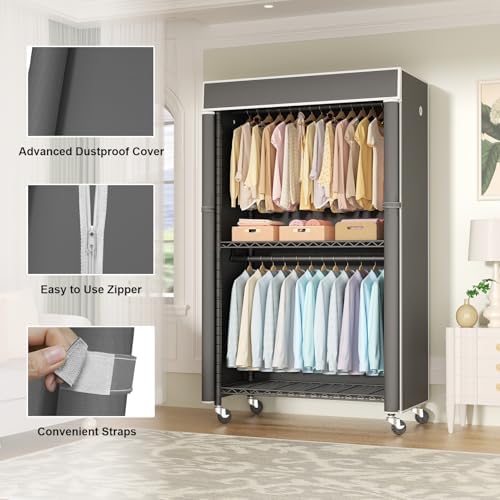 FUTASSI Black Clothing Rack with Dark Gray Cover, P1C Rolling Closets - Image 5
