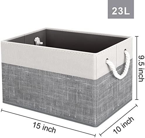 Fab totes Storage Bins 6-Pack, Foldable Storage Baskets for Organizing Toys, Books, Shelves, Closet, Large Storage Box with Rope Handles, Sturdy Organizer Bins, White & Grey - Image 2