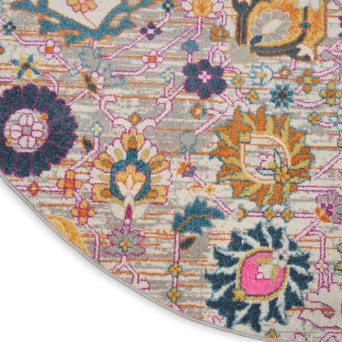 Nourison Home Passion Silver 8' x Round Area Rug, Boho, Moroccan, Bed Room, Living Room, Dining Room, Kitchen, Easy Cleaning, Non Shedding, (8' Round) - Image 6