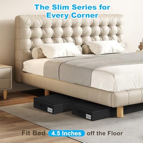 Under Bed Storage Container Bin 4 Pack, 4.5 Inch Slim Low Profile Underbed Clothes Storage Organizer for Dorm & Home, Use for Blanket and Toy Storage Box W/ Sturdy Bottom/Sides, Foldable Thick Fabric - Image 2