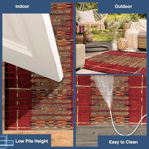 Liora Manne Marina Low Profile Durable Indoor/Outdoor Woven Rug- Tribal Stripe Red 7'10" x 9'10" - Image 4