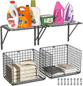 3IngSeagulls 2 Pack Laundry Room Shelves, Wire Baskets with 8 Hooks, Over Washer and Dryer Shelf, Wall Mounted Storage and Clothes Drying Rack, Black by 3IngSeagulls