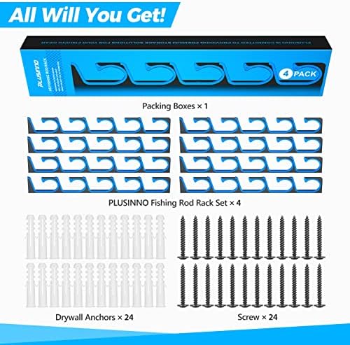 PLUSINNO H5 Horizontal Fishing Rod/Pole Holders for Garage, Wall Ceiling Mounted Fishing Rod Holder, Aviation Aluminum Fishing rod rack Holds up to 5/10/20 Rod or Combos Fishing Gear and Gifts for Men - Image 6