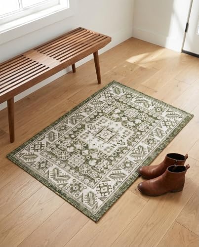 Rugs.com - Outdoor Aztec Rug – 2' x 3' 1 Green Indoor/Outdoor Rug – Washable, Stain-Resistant for Patios, Porches, and Entryways by Rugscom