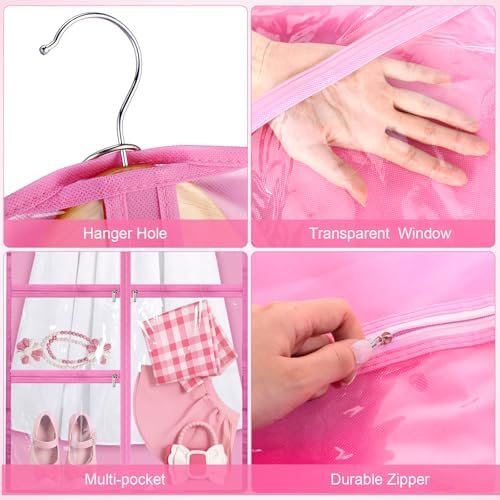 Geelin 14 Pcs Garment Bags for Dance PVC Clear, Transparent Pink - Image 3