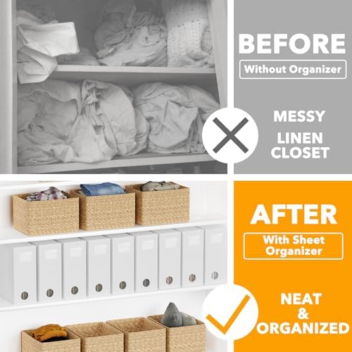 SpaceAid 9 Pack Bed Sheet Organizers and Storage, Foldable Sheet Organizer with Window for Linen Closet, Set Folder Keeper for Queen & King Size Bedding Storage (White) - Image 2