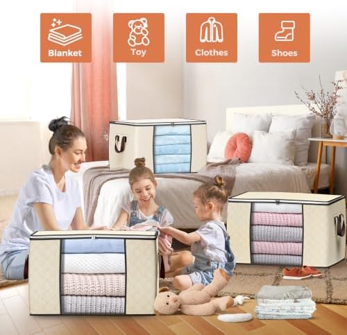 90L Large Storage Bags, 10 Pack Clothes Storage Bins Closet Organizers - Image 3