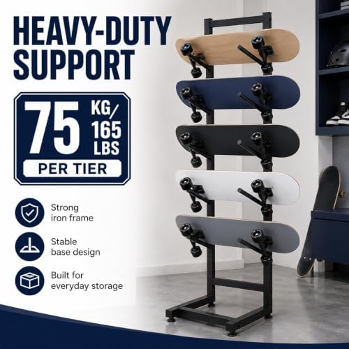 Single-sided Snowboard Storage Rack | 5-Tiers Free Standing Water Ski Rack | Wakeboard Racks, Home Gym Organize Holder, Free Standing 5-Tiers Metal Snowboard Storage Racks(43.3x11.8x11.8 inch) - Image 4