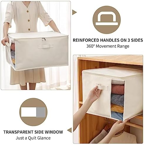 6 Pack Canvas Comforter & Blanket Storage Bags with Clear Window, Beige - Image 4