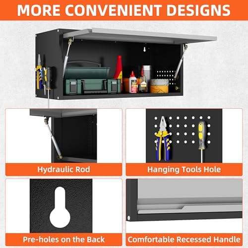 Garage Wall Cabinet, 13.8" H Metal Wall Cabinet with Up-Flip Door - Image 6
