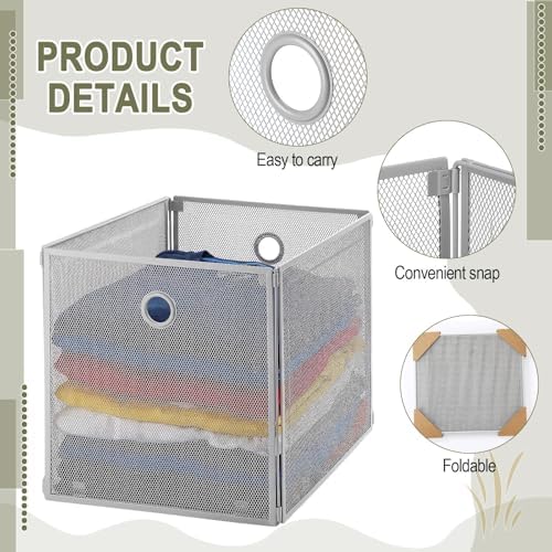 4 Pcs Foldable Metal Cube Storage Baskets, 13x13in, Grey - Image 2