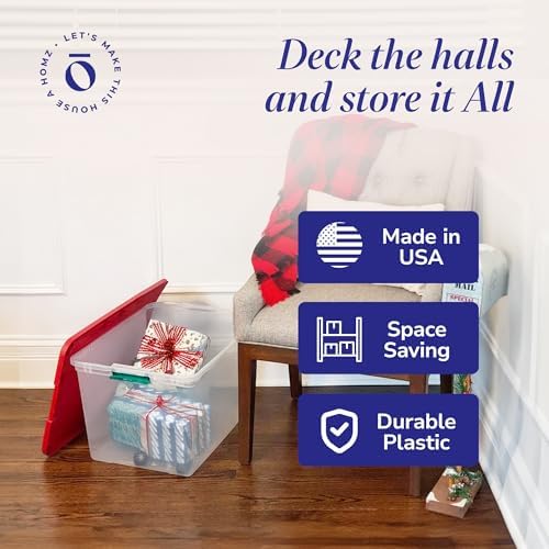 HOMZ Clear Plastic Storage Bin with Secure Latching Red Lid, 64 Qt, 2 Pack - Image 5