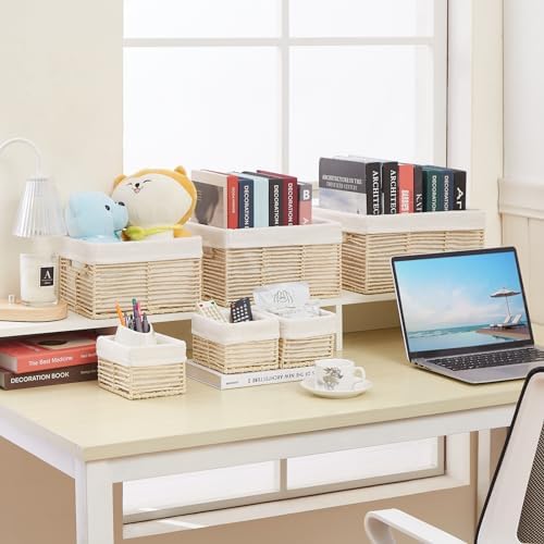 Vagusicc Wicker Storage Baskets, 6 Pack Baskets for Organizing, Wicker Basket with Handle, Rectangular Basket for Storage Shelves, Cube Storage Bins for Closet/Clothes/Dresser, Beige - Image 5