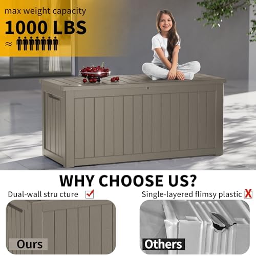 270 Gallon Resin Large Deck Box Organization and Storage Box for Patio, Outdoor Cushions, Garden Tools, Gray - Image 6