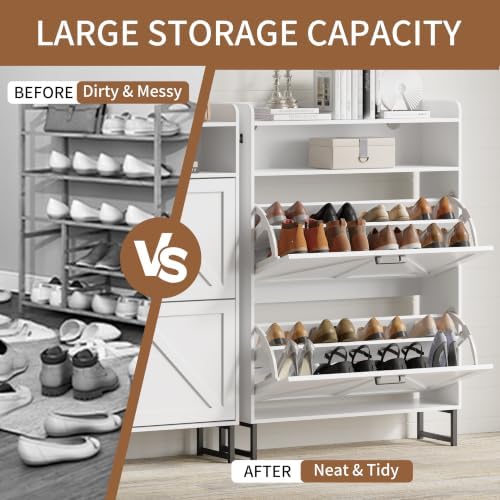 Xixini Shoe Storage Cabinet with 2 Flip Drawers, Entryway Shoe Rack, White - Image 5