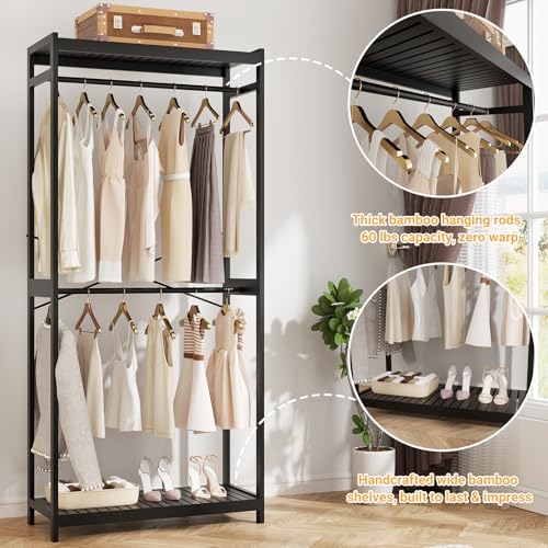 Homykic Bamboo Clothing Rack with Shelves, 33.5” Wide Clothes Rack, 78.8” H - Image 6