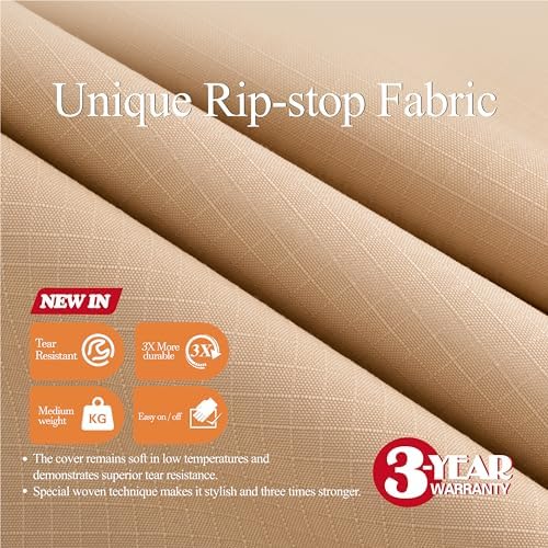 WJ-X3 XL Round Patio Outdoor Furniture Cover, 110"D x 31"H, Beige & Coffee - Image 2