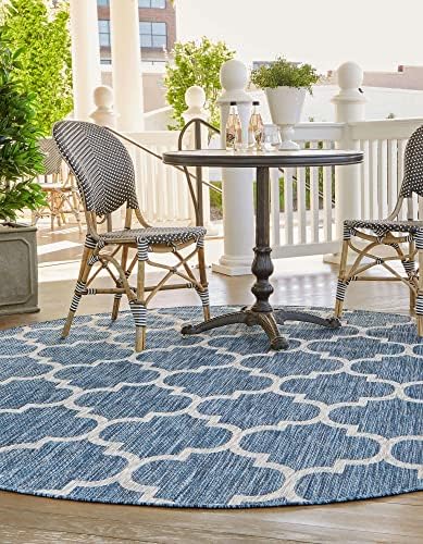 Unique Loom Outdoor Trellis Collection Area Rug - Trellis (Round 4' 0" x 4' 0", Navy Blue/ Ivory) - Image 4
