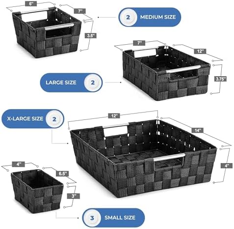 Sorbus Baskets for Organizing, Woven Storage Set (9 Piece Set, Black) - Image 3