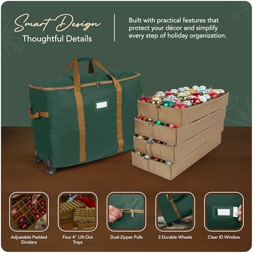 Covermates Rolling Adjustable Ornament Storage Bag, 25.5"W x 13"D x 18.5"H - Image 4