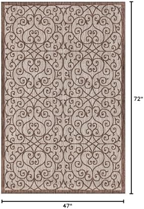 Eyely Filigree Weave Area Rug 4X6 Taupe/Espresso, Indoor Outdoor Rug - Image 2