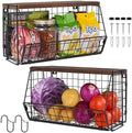 Wall Hanging Baskets 2 Pack Wooden Top Floating Wire Shelves (Extra Large) by LIGHTDUST