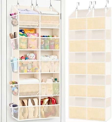 Over The Door Organizer 5 Tiers, Extra Large Behind Door Storage of 10 Compartments, 80 lbs Weight Capacity Hanging Storage Organizer with Clear Window Kids Toys, Shoes,Diapers, Braided Style by Ofiray-home