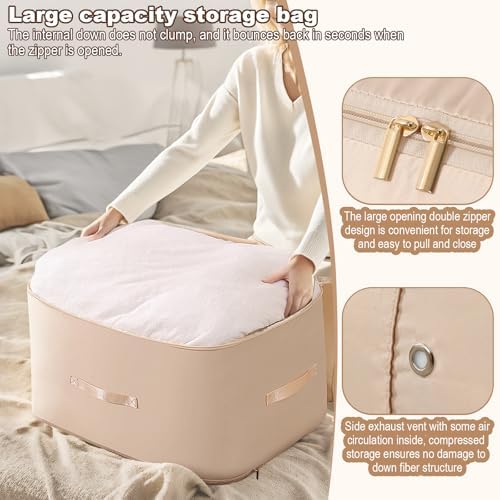 Ultra Space Saving Self Compression Organizer, Portable Space Saver Storage Packing Bags, Blanket & Quilt Compression Storage Bag for Comforters, Blankets, Bedding (Almond) - Image 4