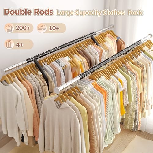 Raybee 74" W Clothes Rack 630 LBS Heavy Duty Double Rods Adjustable Size - Image 2
