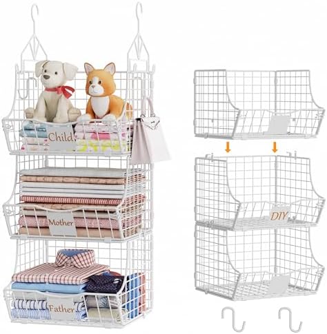 Hanging Closet Organizers and Storage, 6 Tier Closet Shelf Clothes Organizer with 2 S-Hooks, Multi-Functional Iron Wire Baskets, for Clothing, Sweaters, Handbags, Hat, Canned by Unknown