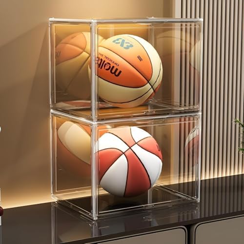 GUDEMAY Large Clear Stackable Plastic Storage Bins with Door, Dustproof Figures Collectibles Display Case, Football & Motorcycle Helmet Showcase, Basketball, Memorabilia Organizer Box (XL, Count, 1) - Image 6