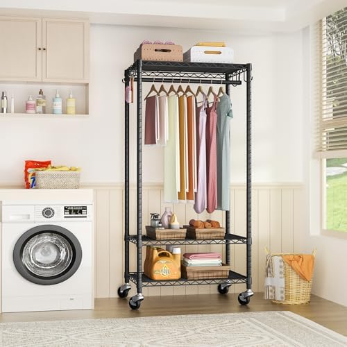 FUTASSI Rolling Clothes Rack, Clothing Racks for Hanging Clothes, Black - Image 4