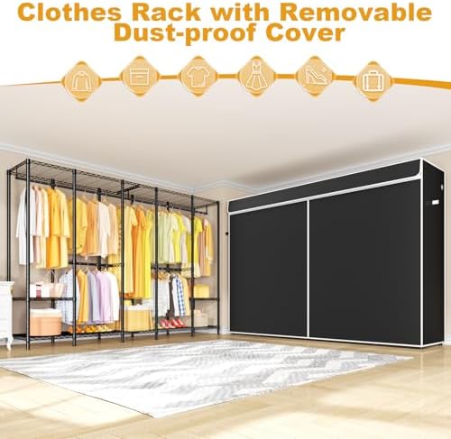 ULIFHOME H50C Clothes Rack with Cover, Large Covered Clothing Rack, Black - Image 6
