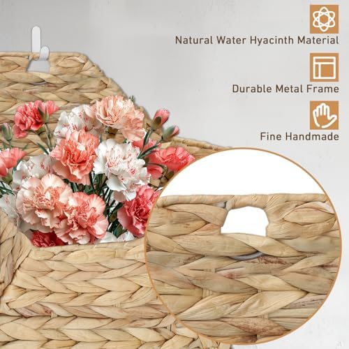 Wall Mounted Storage Baskets, 2PCS Handmade Water Hyacinth Storage Baskets Wall Hanging Organizing Container for Living Room,Bedroom,Kitchen (Large+Small) - Image 3