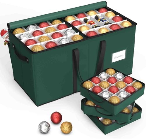 Sunvigor Christmas Ornament Storage Box with 8 Trays, Fits 128 Holiday Ornament Christmas Storage Container with Adjustable Dividers, Dual Zipper, 600D Oxford Christmas Decorations Storage(Deep Green) by YourPartnerforOutdoorCareHolidayCheer