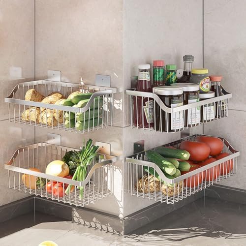 4 Set Hanging Wall Mount Storage Baskets, Multiuse Sturdy SUS304 Stainless Steel Organizing Baskets for Home Kitchen, Bathroom, Pantry Utility, Laundry Organizer,L15.75Inch, D 6.3Inch, H 4.75Inch by kaileyouxiangongsi